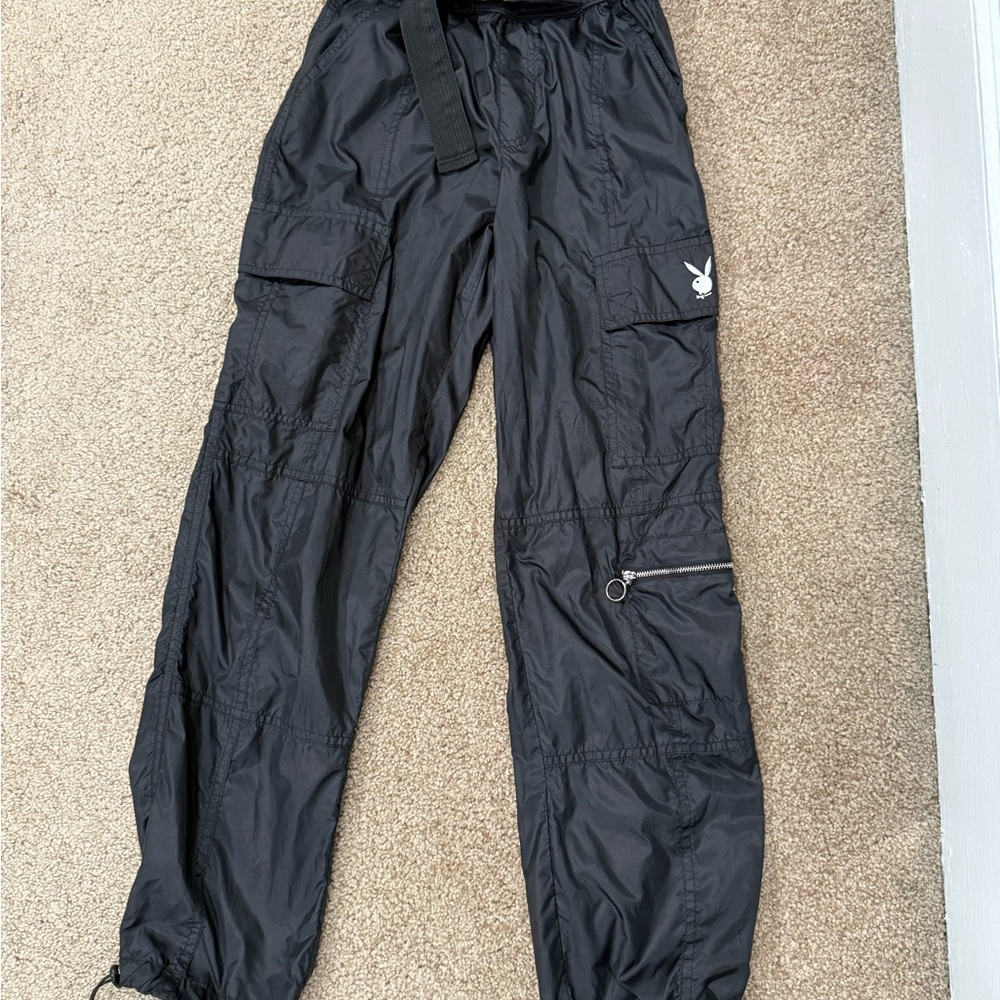 PLAYBOY Black Elastic Windbreaker Pants
